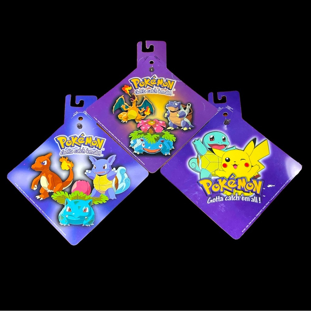 1999 Nintendo Pokémon 5x5 Window / Mirror Sign 3-Pack Lot with Charizard Pikachu